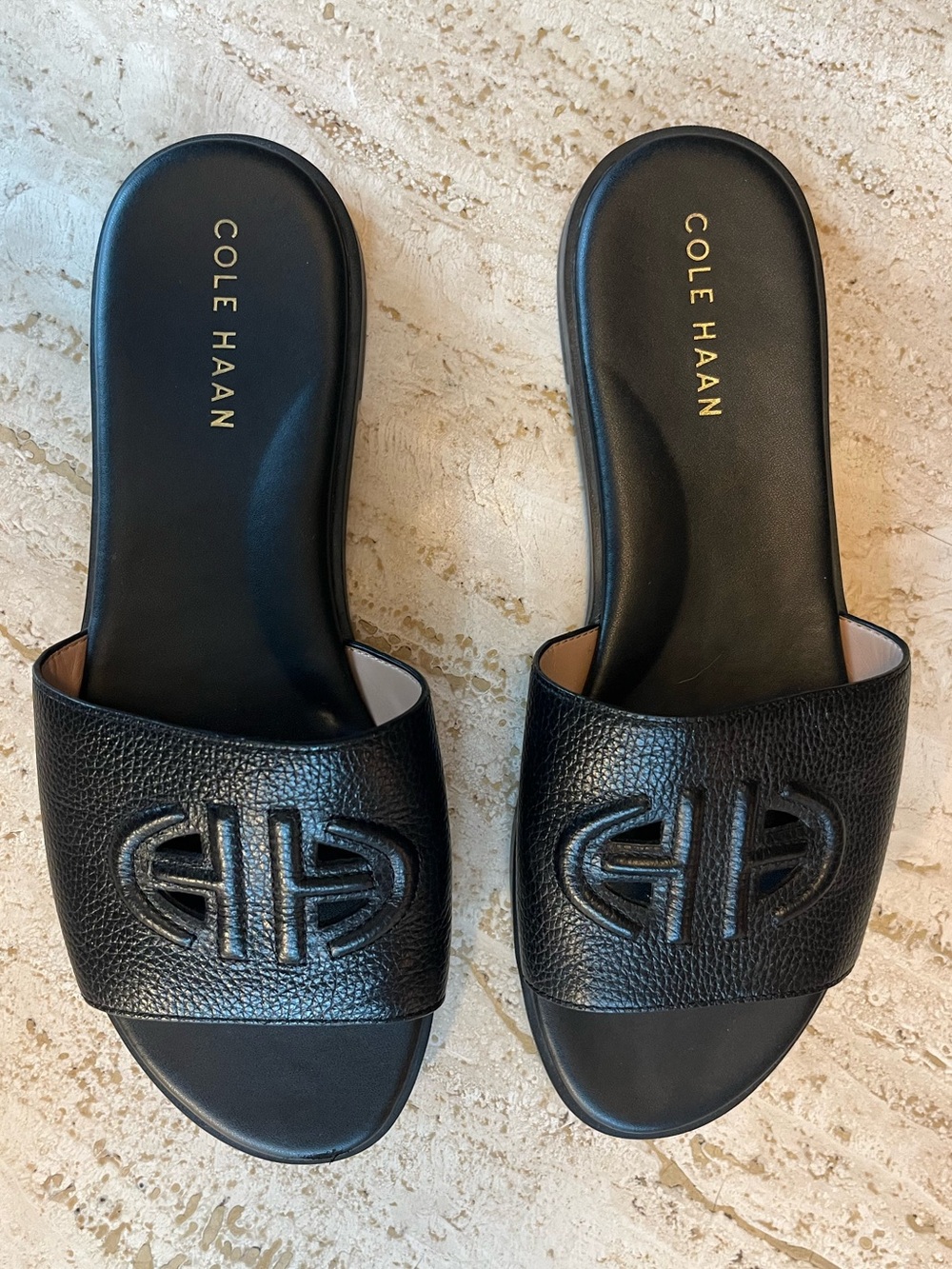 Cole Haan | Flynn Logo Slides | Black Leather | Size 8B